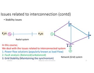 Issues related to interconnection (contd)
• Stability issues
Pg(t) Pd(t)
Radial system
Network (Grid) system
5/28/2021 AKM/power system-ii/introduction 17
In this course;
We deal with the issues related to interconnected system
1. Power flow solutions (popularly known as load Flow)
2. Fault analysis (Balanced/unbalanced)
3. Grid Stability (Maintaining the synchronism)
 