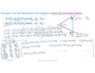 Example: For the Network in the diagram obtain the Jacobean Matrix
6/14/2021 AKM/power system-ii/L8/N-R,LF solution 8
𝒊= 𝒊 𝒋 𝒊𝒋 𝒊 𝒋
𝒏
𝒋 𝟏 𝒊𝒋
𝒊= 𝒊 𝒋 𝒊𝒋 𝒊 𝒋
𝒏
𝒋 𝟏 𝒊𝒋
1
2
3
 