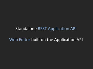 Standalone REST Application API
Web Editor built on the Application API
 
