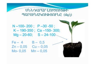 êÜÜ¸²ð²ð
êÜÜ¸²ð²ð ÈàôÌàôÚÂÆ
ä²ðàôÜ²ÎàôÂÚàôÜÀ (Ù·/É)
100N –100- 200 ; P –30 -50 ;
190150K – 190-350 ; Ca –150- 300;
20Mg – 20-60; S – 24-100
24Fe – 4
Zn – 0,05
MoMo- 0,05

B – 0,5
Cu – 0,05
Mn – 0,05

 