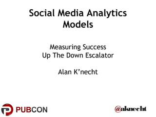 @aknecht
Social Media Analytics
Models
Measuring Success
Up The Down Escalator
Alan K’necht
 