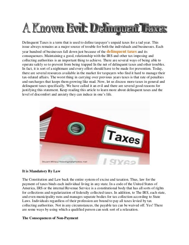 A known evil delinquent taxes
