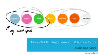 Ariana Koblitz: design research & human factors
                               design case studies

                                        february 2013
 