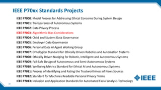 IEEE P70xx Standards Projects
IEEE P7000: Model Process for Addressing Ethical Concerns During System Design
IEEE P7001: T...