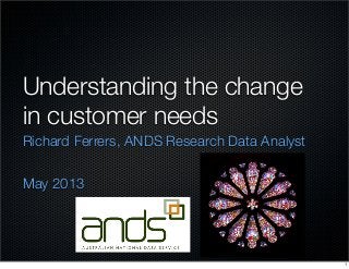 Understanding the change
in customer needs
Richard Ferrers, ANDS Research Data Analyst
May 2013
1
 