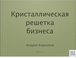 Кристаллическая
решетка
бизнеса
Андрей Кириллов
апрель 2013
1
 