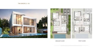 THE GROVE 2 - V4
GROUND FLOOR FIRST FLOOR
*Unless stated above, all accessories and interior finishes such as wallpaper, chandeliers, furniture, electronics, white goods, curtains, hard and soft landscaping, pavements, features, swimming pool(s) and other elements displayed in the brochure,
or within the show apartment / villa or between the plot boundary and the unit, are not part of the standard unit and shown for illustrative purposes only.
 