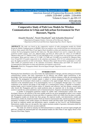 Comparative Study of Path Loss Models for Wireless Communication in ...