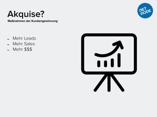 Akquise?
- Mehr Leads
- Mehr Sales
- Mehr $$$
Maßnahmen der Kundengewinnung
 