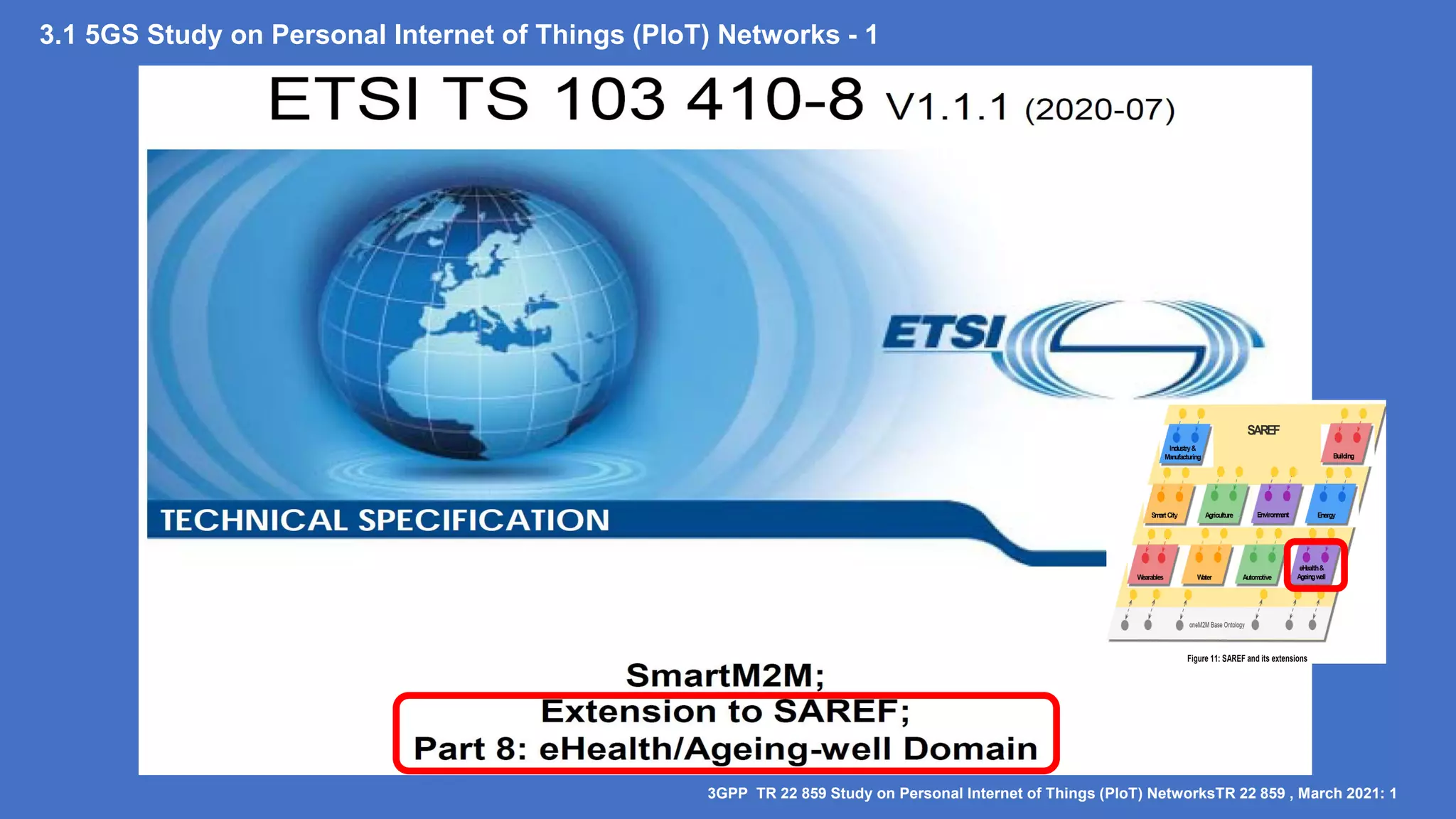3.1 5GS Study on Personal Internet of Things (PIoT) Networks - 1
3GPP TR 22 859 Study on Personal Internet of Things (PIoT) NetworksTR 22 859 , March 2021: 1
 