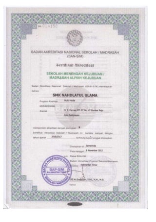 Sertifikat Akreditasi SMK Nahdlatul Ulama Balikpapan - MULTIMEDIA