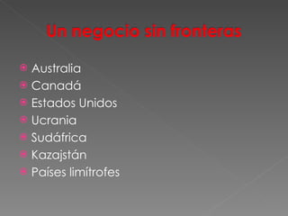 Australia Canadá Estados Unidos Ucrania Sudáfrica Kazajstán Países limítrofes 