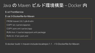 0-Dockerfile-for-Maven
FROM maven:3.6.1-jdk-8-slim
COPY src /usr/src/app/src
COPY pom.xml /usr/src/app
RUN mvn -f /usr/src/app/pom.xml package
RUN rm -rf src pom.xml
docker build -t maven-include-localrepo:1.1 . -f 0-Dockerfile-for-Maven
 