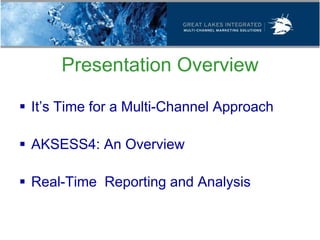Presentation Overview

 It’s Time for a Multi-Channel Approach

 AKSESS4: An Overview

 Real-Time Reporting and Analysis
 