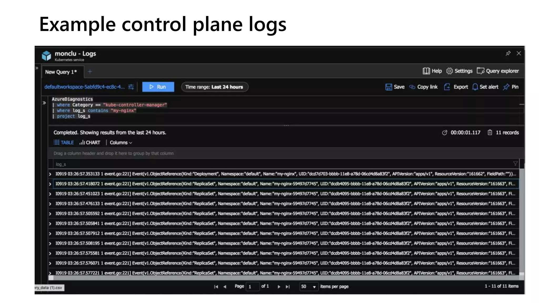 Example control plane logs
 
