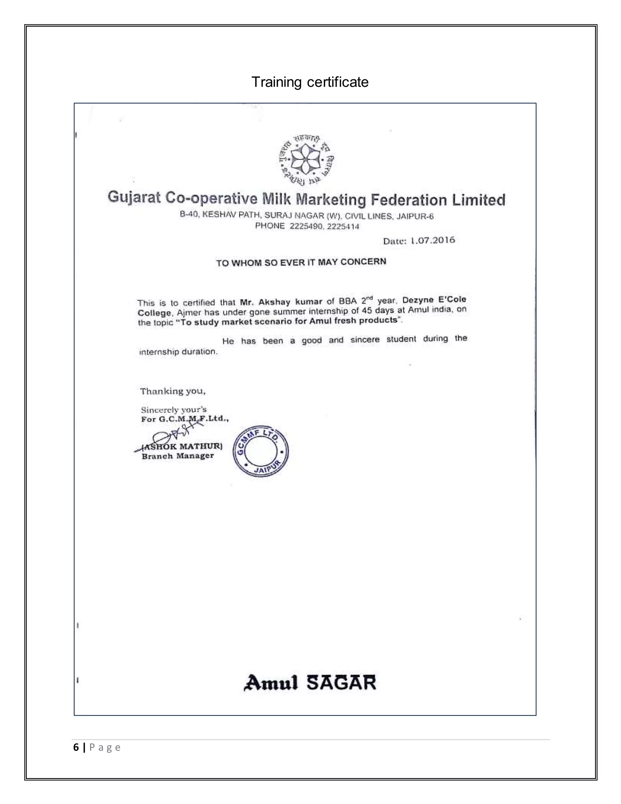 6 | P a g e
Training certificate
 