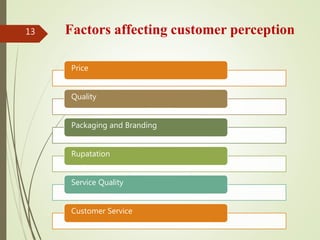 Factors affecting customer perception13
Price
Quality
Packaging and Branding
Rupatation
Service Quality
Customer Service
 