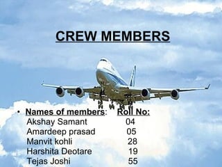 CREW MEMBERS Names of members :  Roll No: Akshay Samant  04 Amardeep prasad  05 Manvit kohli  28 Harshita Deotare  19 Tejas Joshi  55 