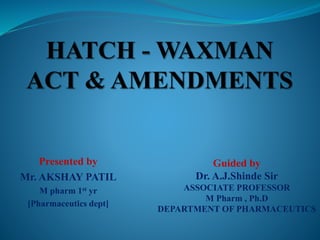 Presented by
Mr. AKSHAY PATIL
M pharm 1st yr
[Pharmaceutics dept]
Guided by
Dr. A.J.Shinde Sir
ASSOCIATE PROFESSOR
M Pharm , Ph.D
DEPARTMENT OF PHARMACEUTICS
 