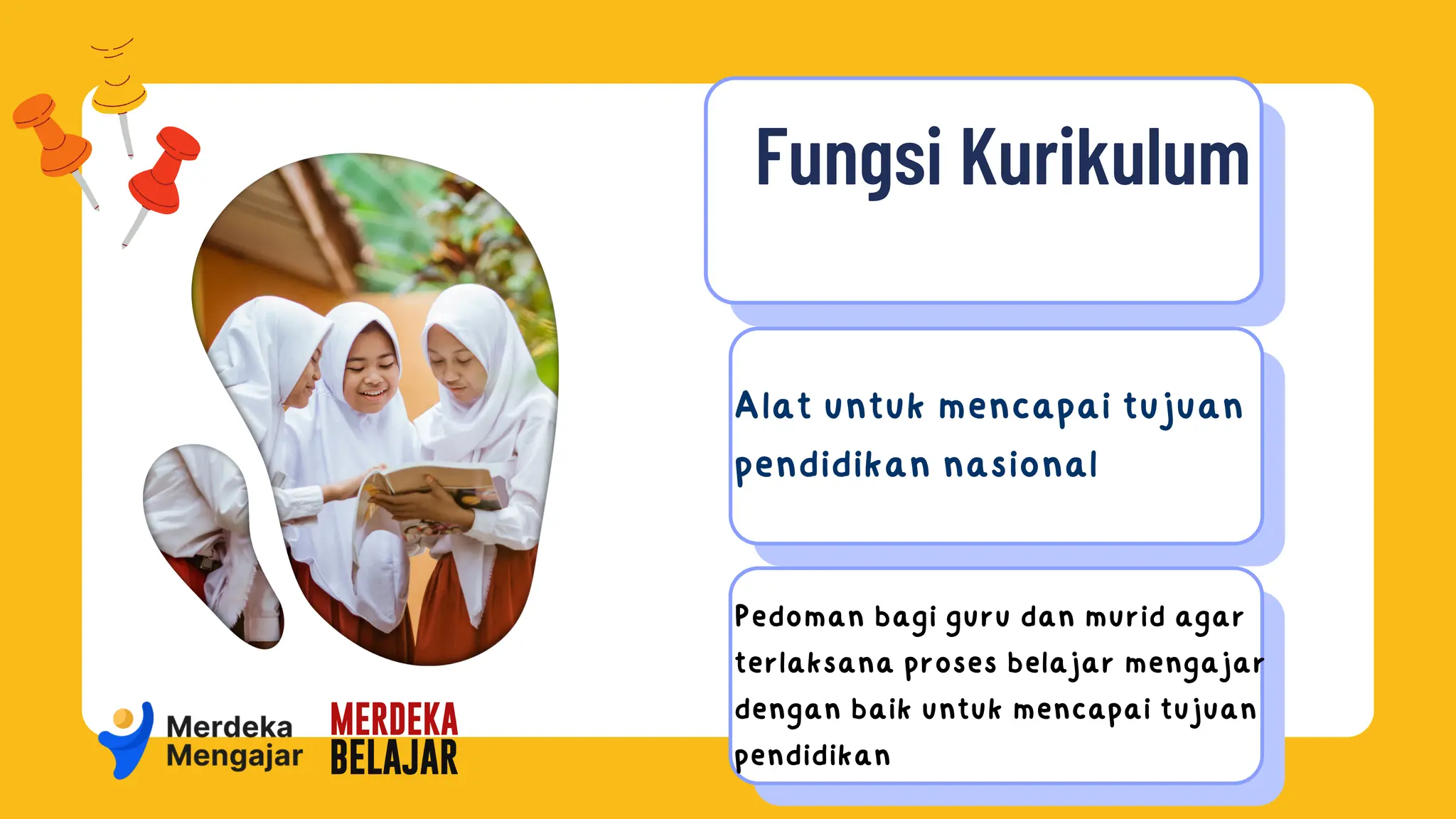 Alat untuk mencapai tujuan
pendidikan nasional
Fungsi Kurikulum
Pedoman bagi guru dan murid agar
terlaksana proses belajar mengajar
dengan baik untuk mencapai tujuan
pendidikan
 