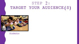 STEP 2:
TARGET YOUR AUDIENCE(S)
Students:
 