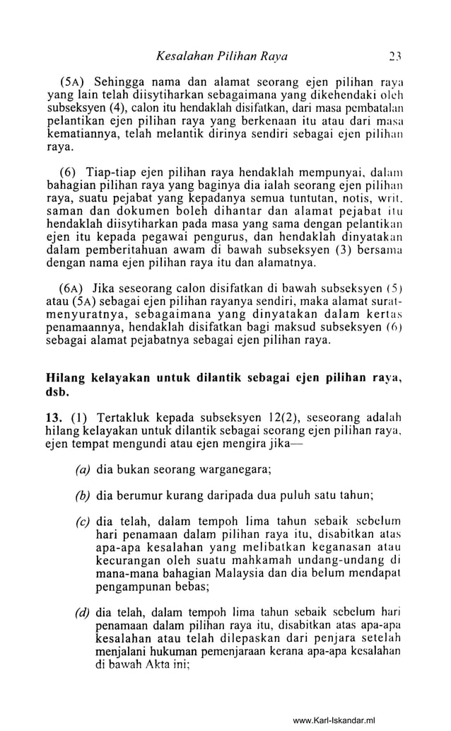 Akta Kesalahan Pilihanraya 1954 | PDF