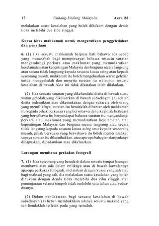 Undang- Undang Malaysia Akta Rahsia Rasmi 1972 Akta 88 | PDF