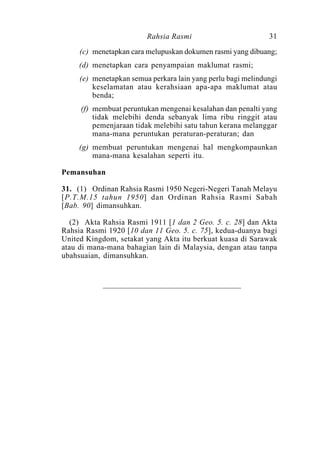 Undang- Undang Malaysia Akta Rahsia Rasmi 1972 Akta 88 | PDF