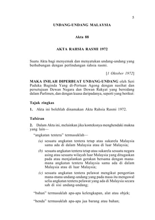 Undang- Undang Malaysia Akta Rahsia Rasmi 1972 Akta 88 | PDF