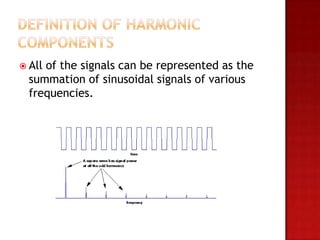  Allof the signals can be represented as the
  summation of sinusoidal signals of various
  frequencies.
 