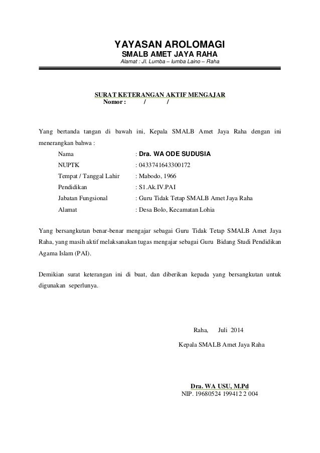 Contoh Surat Aktif Mengajar