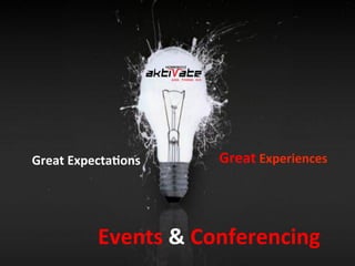 Great	
  Expecta+ons	
   Great	
  Experiences	
  
Events	
  &	
  Conferencing	
  
 