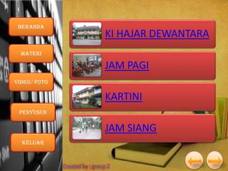 Beranda

KI HAJAR DEWANTARA

Materi

JAM PAGI
VIDEO/ foto

KARTINI
Penyusun

JAM SIANG
Keluar

 