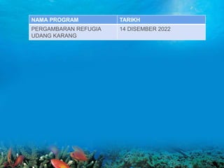 NAMA PROGRAM TARIKH
PERGAMBARAN REFUGIA
UDANG KARANG
14 DISEMBER 2022
 
