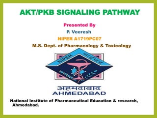 AKT/PKB SIGNALING PATHWAY
Presented By
P. Veeresh
NIPER A1719PC07
M.S. Dept. of Pharmacology & Toxicology
National Institute of Pharmaceutical Education & research,
Ahmedabad.
 