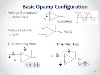 • Voltage Comparator
o digitize input
• Voltage Follower
o buffer
• Non-Inverting Amp • Inverting Amp
63
 
