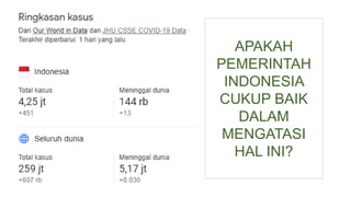 APAKAH
PEMERINTAH
INDONESIA
CUKUP BAIK
DALAM
MENGATASI
HAL INI?
 