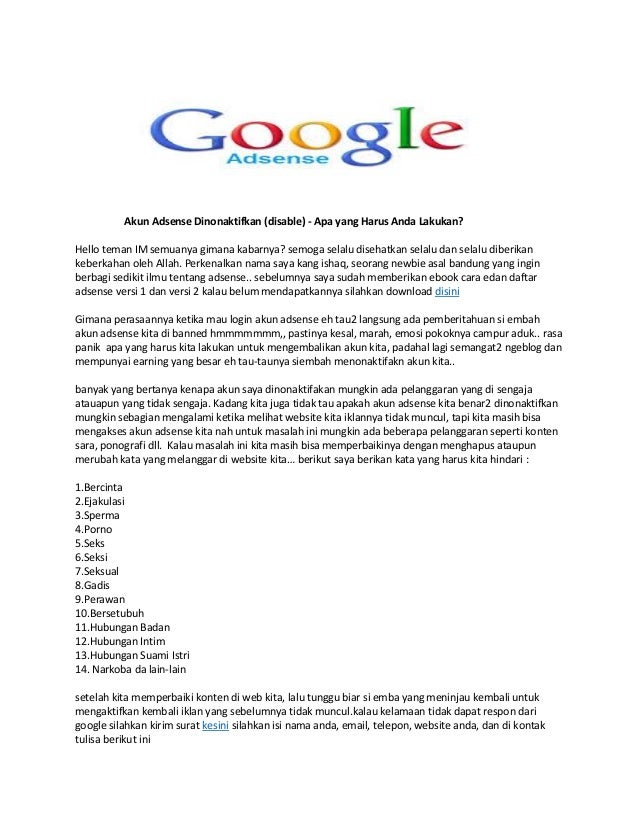 Akun Adsense Dinonaktifkan