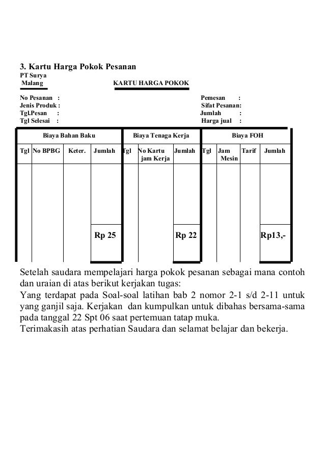 10++ Contoh Soal Kartu Biaya Produksi Kumpulan Contoh Soal