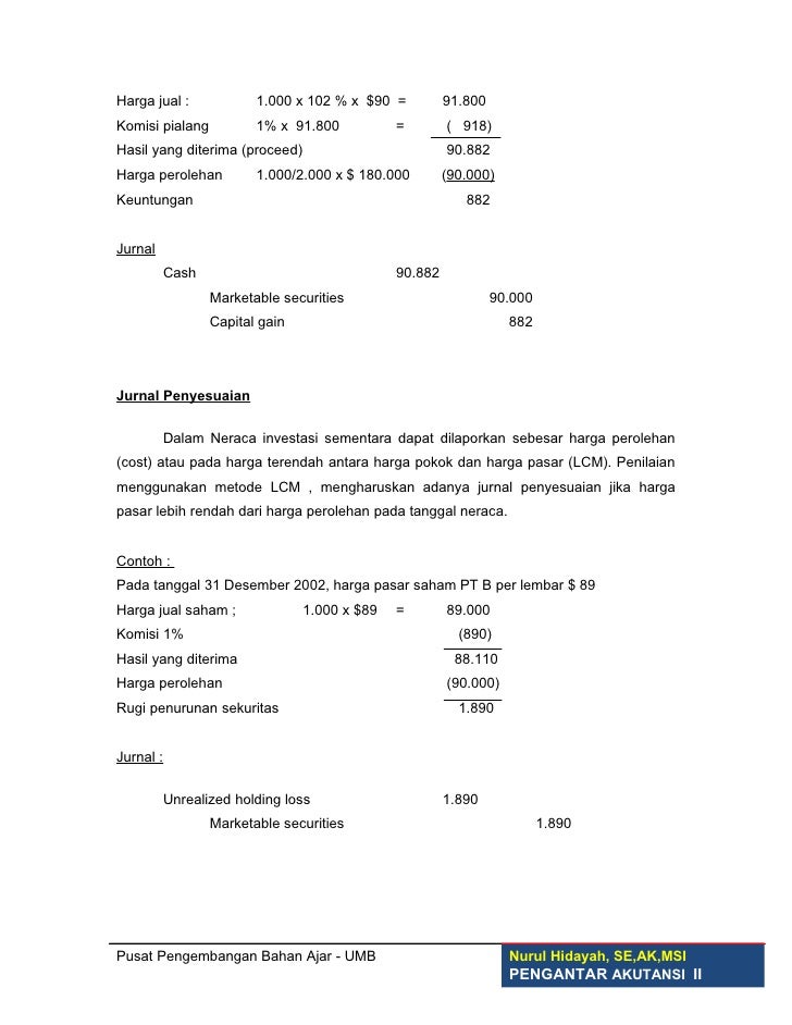 Akuntansi investasi saham jk pendek & jk panjang