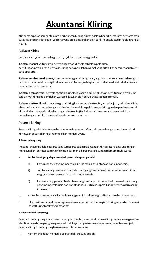 Materi Akuntansi Perbankan Tentang Akuntansi Kliring