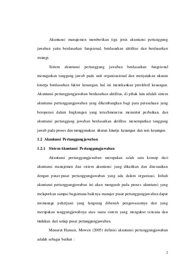 Akuntansi Pertanggungjawaban Berdasarkan Aktivitas Dan Strategi Anal