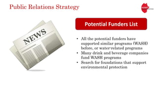 • All the potential funders have
supported similar programs (WASH)
before, or water-related programs
• Many drink and beve...