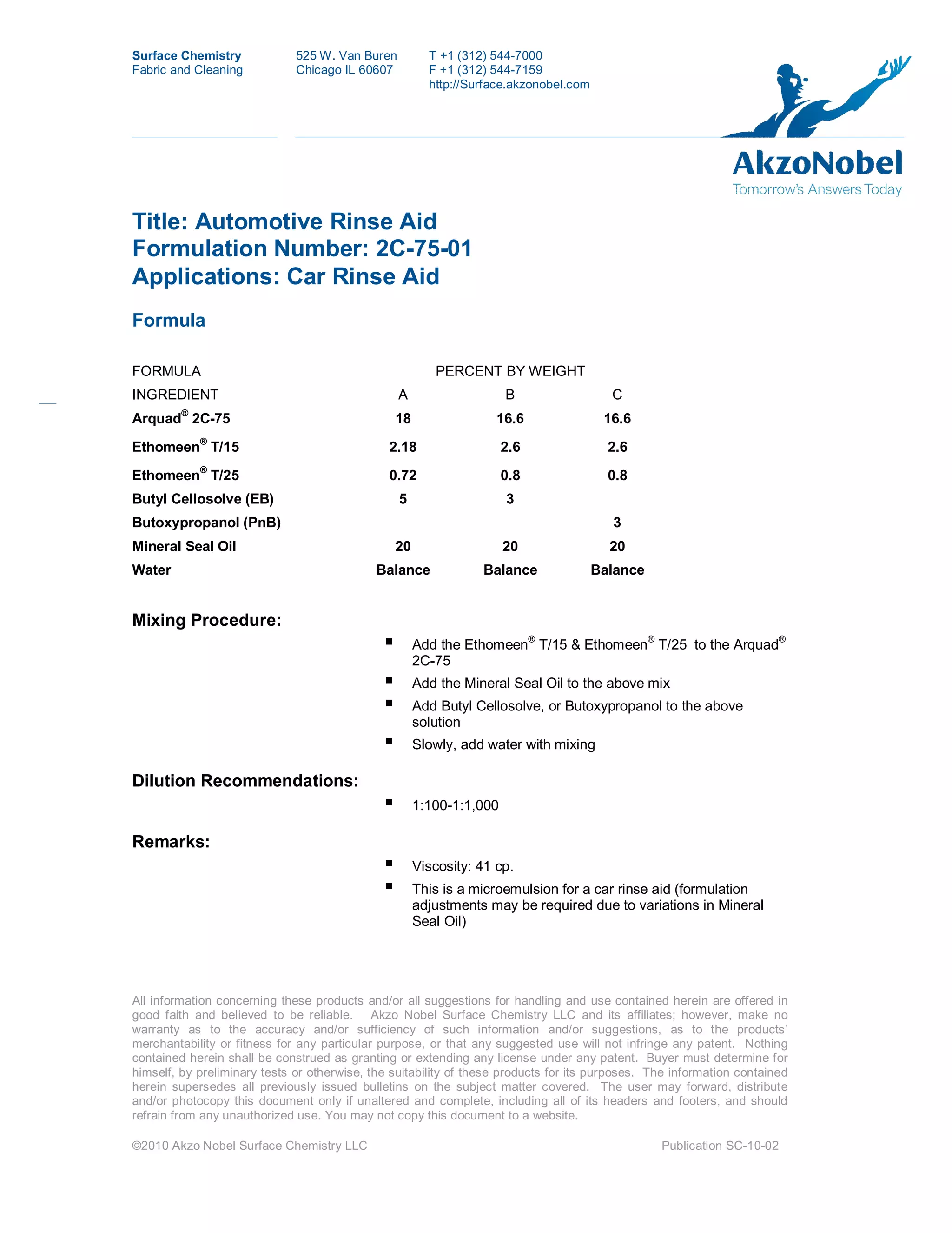 Akzonobel formulation car rinse aid PDF