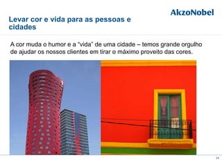 Levar cor e vida para as pessoas e
cidades
34
A cor muda o humor e a “vida” de uma cidade – temos grande orgulho
de ajudar os nossos clientes em tirar o máximo proveito das cores.
 