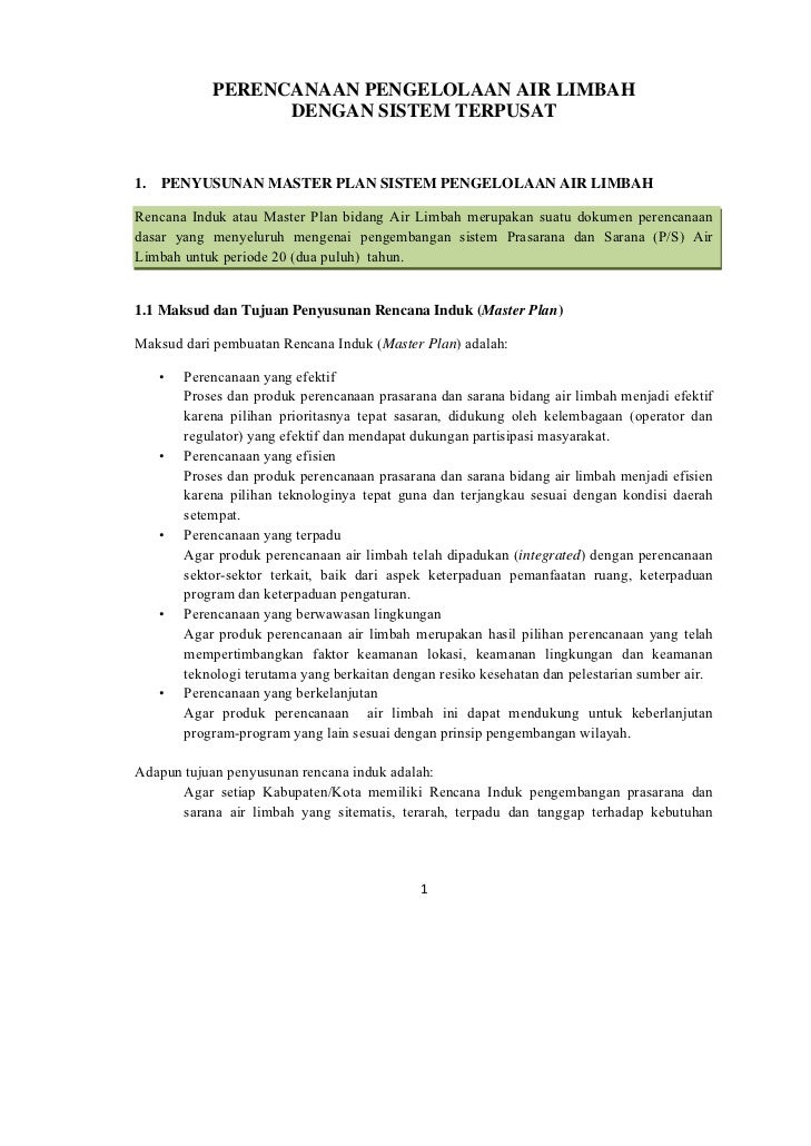 Perencanaan Pengelolaan Air Limbah Dengan Sistem Terpusat