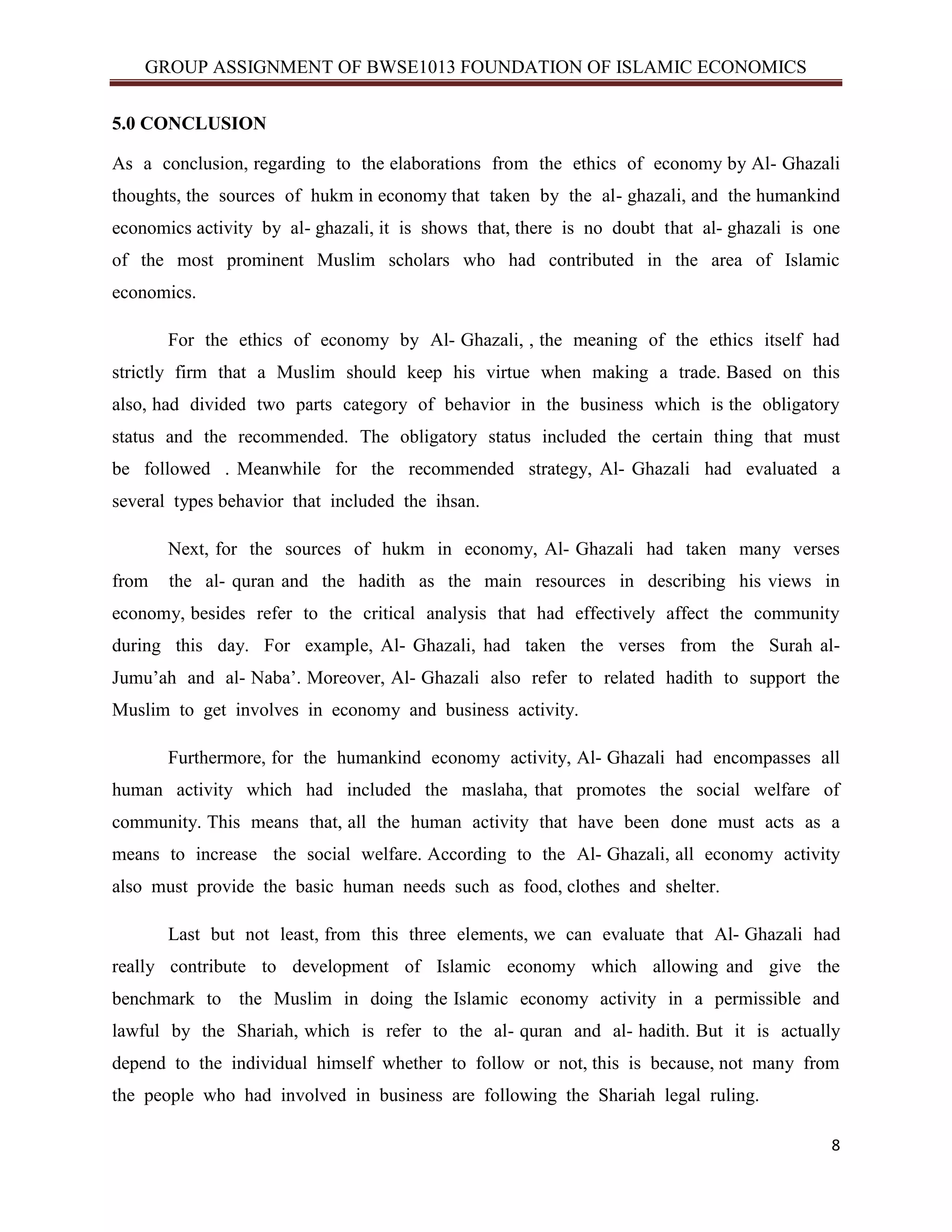 Al ghazali Thought in Economy | DOCX