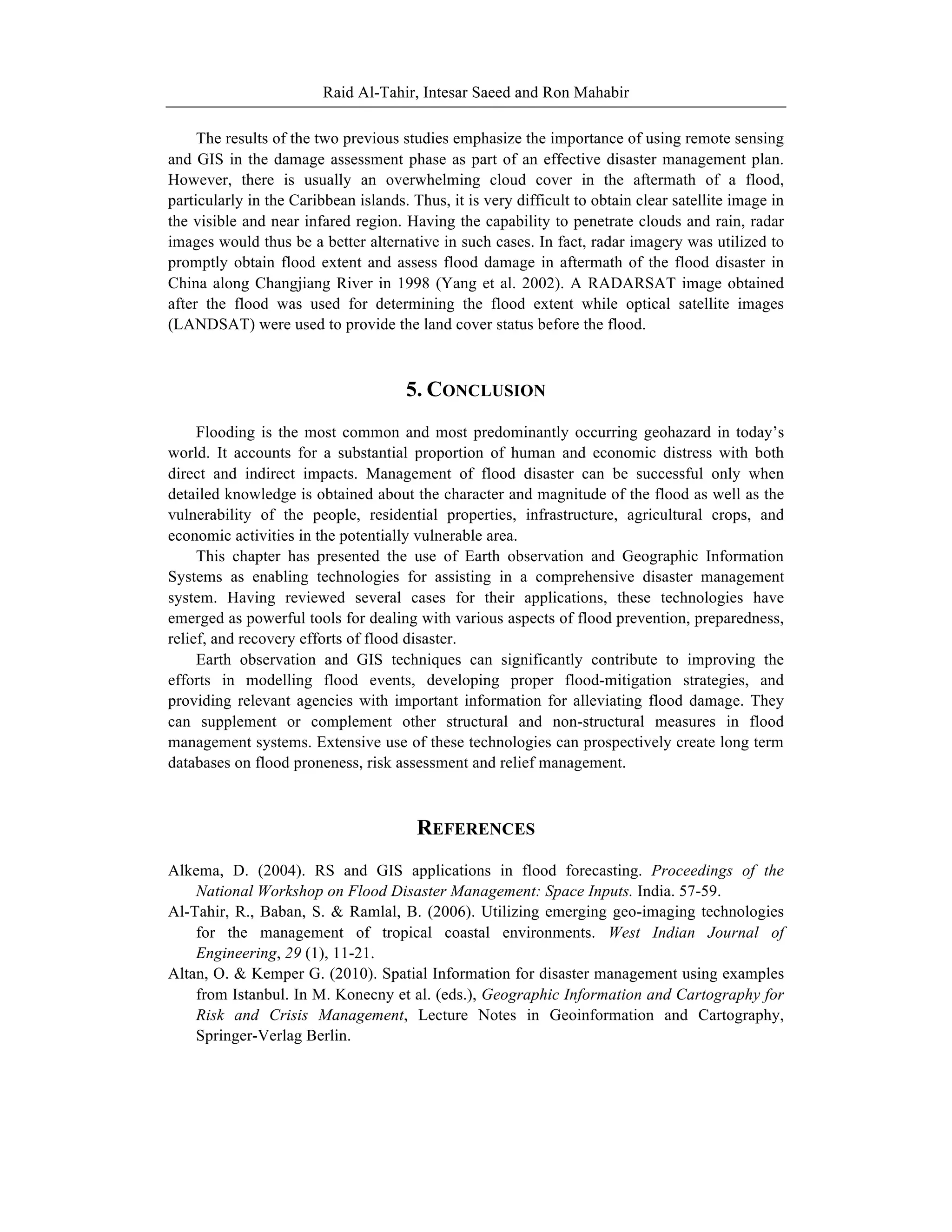 APPLICATIONS OF REMOTE SENSING AND GIS TECHNOLOGIES IN FLOOD RISK ...