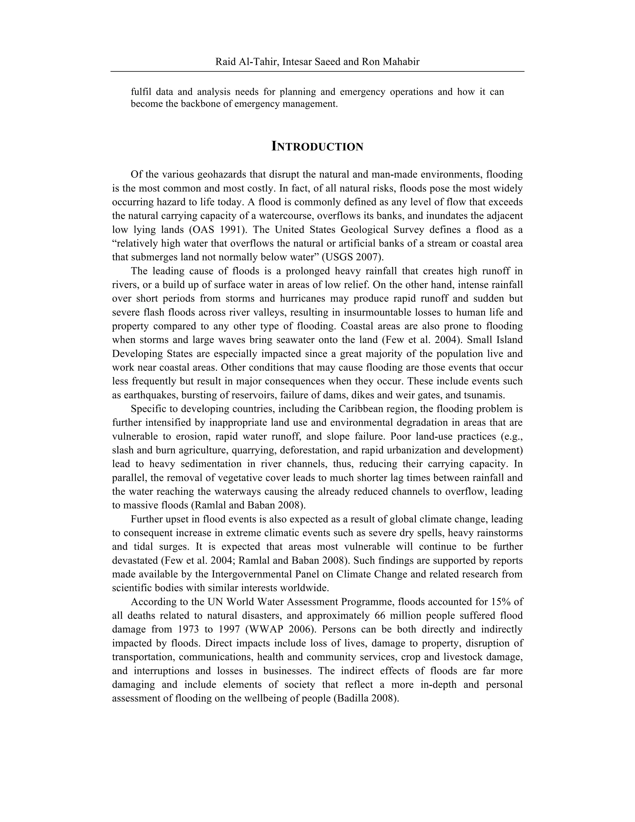 APPLICATIONS OF REMOTE SENSING AND GIS TECHNOLOGIES IN FLOOD RISK ...