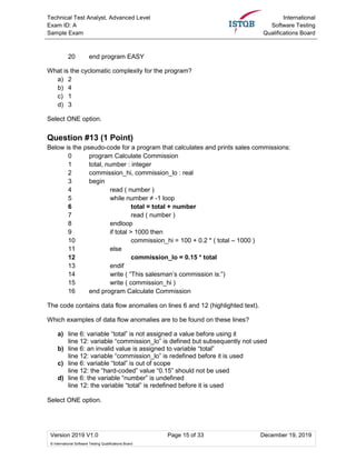 Sample Technical Test ISTQB Technical Test Analyst Sample Question Paper | PDF